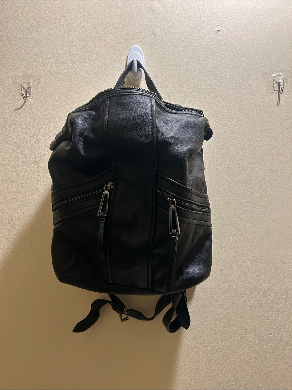 Jessica Simpson Black Leather Backpack with Front Zip Pockets